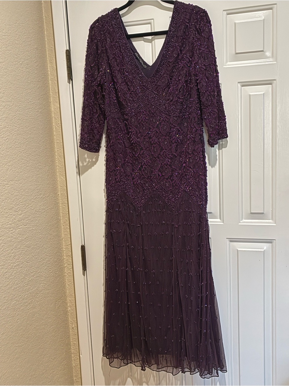 Pisarro Nights Purple Beaded V-Neck maxi dress